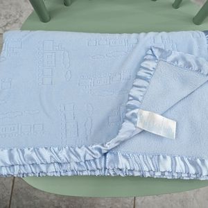 Carter's Blue Embossed Trains Baby Blanket